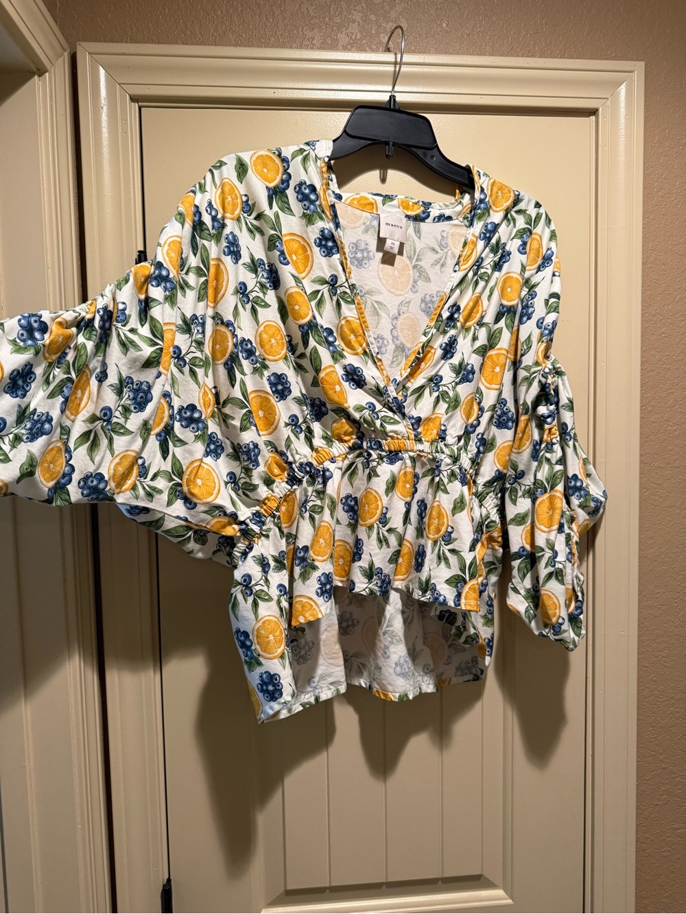 Maeve White Lemon & Blueberry Print Peasant Tunic